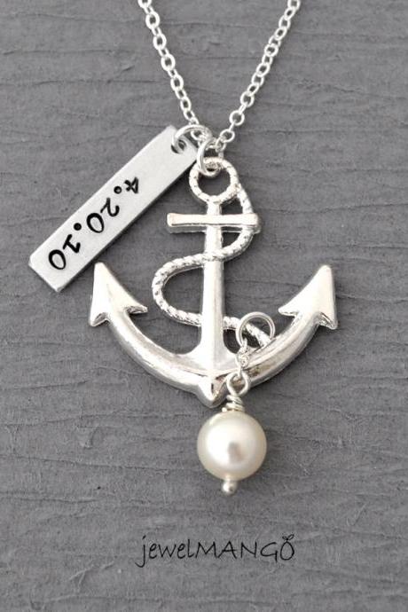 Personalized Antique Anchor Necklace, Keepsake Necklace, Special Day Necklace, Anniversary, Wedding Date, Engagement By Zadoo