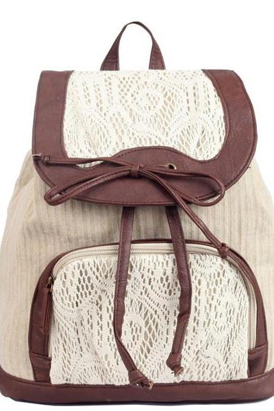 Bowknot Backpack With Lace Detail