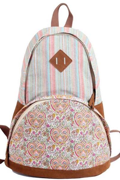 Backpack In Stripes And Floral Printed