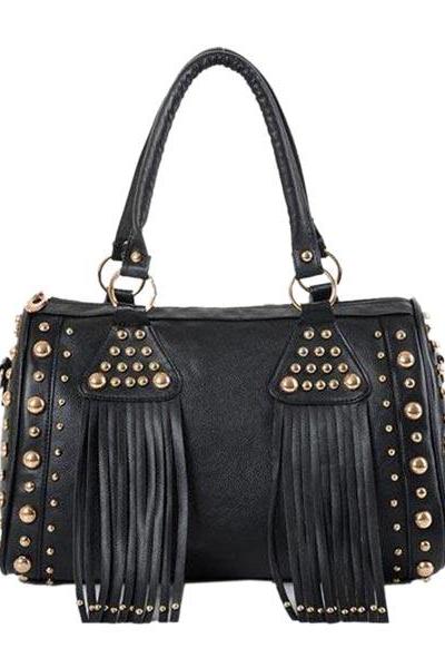Studded Fringe Pu Leather Bag