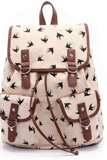Swallow Printed Canvas Leisure Backpack