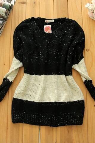 Striped V-neck Long-sleeved Knit Sweater #fg101219hk