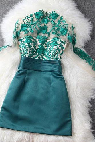 Elegant Semi-Sheer Floral Embroidered Contrast Color Party Dress