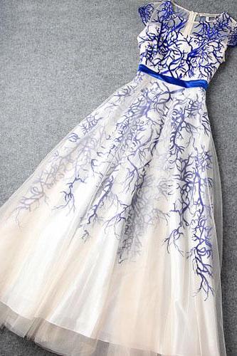 High Waist Embroidery Evening Dress Layered Ruffled Skirt