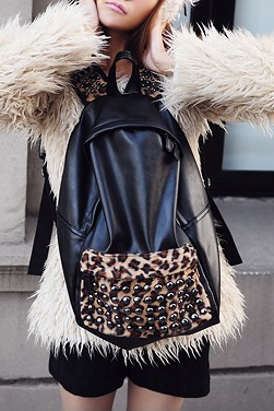 Cool Fashion Pu Leopard Rivet Backpack/bag