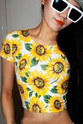 Sunflower Florals Printed Short T-Shirt