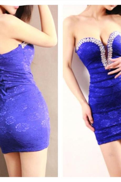 Blue Rivets Lace Detail Sleeveless Mini Dress