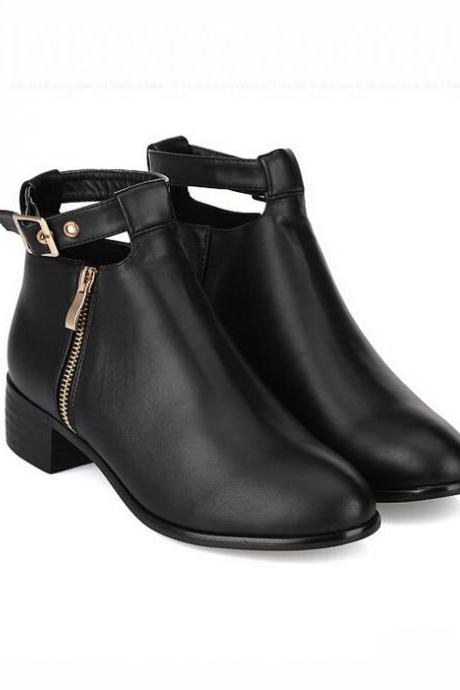 Side Zipper Design Chunky Heel Ankle Boots