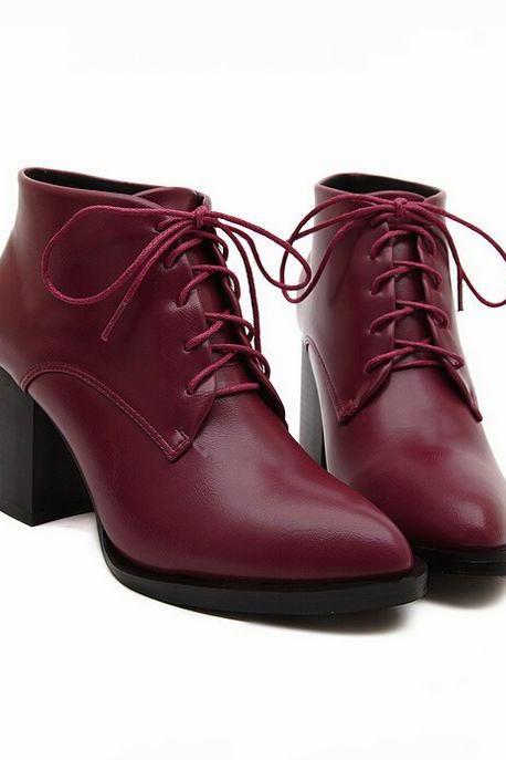 Lace up Ankle Boots in Wine Red