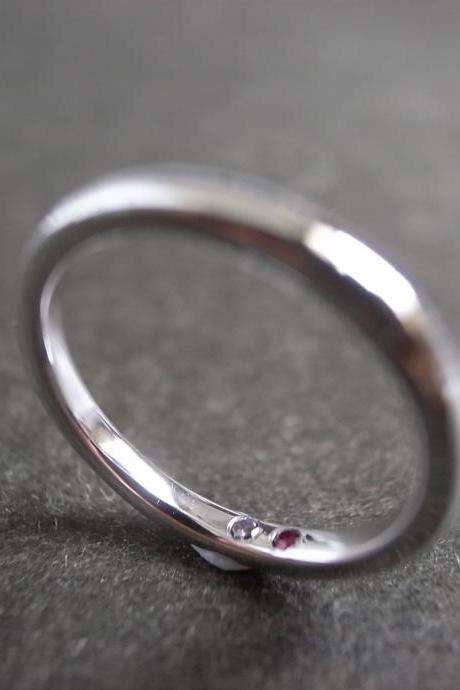 Wedding Ring with Ruby and Amethyst in Platinum