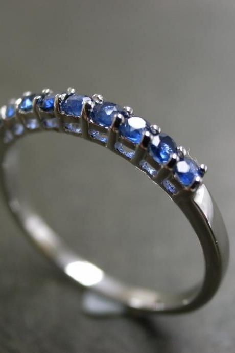 Blue Sapphire Wedding Ring in 14 White Gold