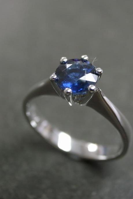Blue Sapphire Engagement Ring In 14k White Gold