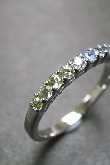 Diamond Wedding Ring with Peridot and Blue Topaz in 14K White Gold
