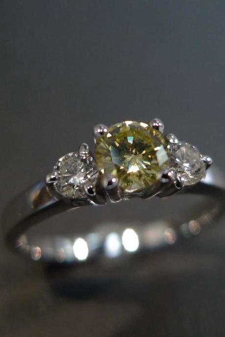 Diamond Yellow Sapphire Engagement Wedding Ring in 14K White Gold
