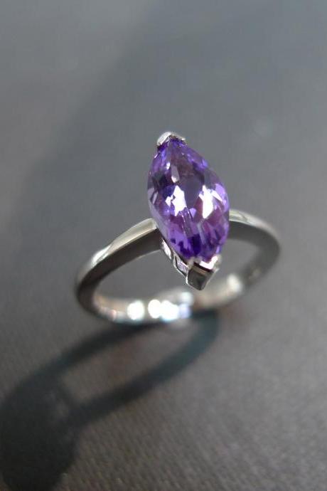 Marquise Amethyst Engagement Ring in 14K White Gold