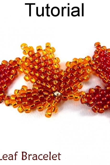 Beading Tutorial Pattern - Beaded Leaf Bracelet - Diagonal Peyote Stitch - Simple Bead Patterns - Autumn Leaf Bracelet #154