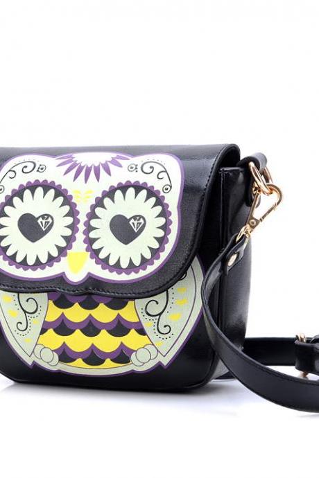 Fashional Cartoon Owl-Shape Floral Print Crossbody Bag