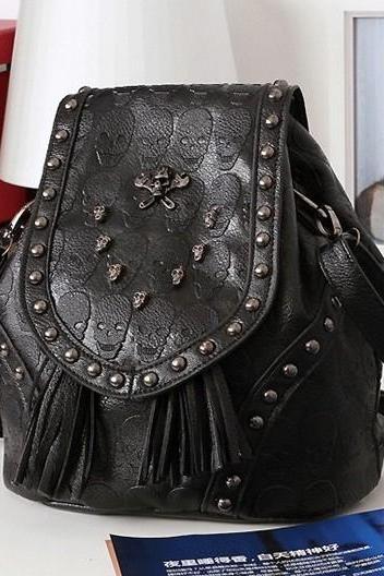 Punk Style Skull Rivet Handbag Backpack Shoulder Bag