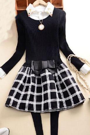 Sweet Bow Round Neck Long-sleeved Dress Ax101820ax