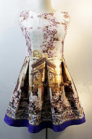 Retro Print Sleeveless Princess Dress #sf101921gh