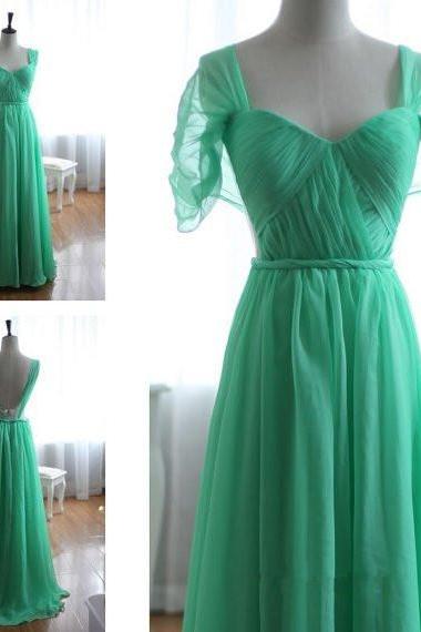 Pretty Sweetheart Backless Green Floor Length Chiffon Bridesmaid Dress, Burgundy Prom Dress 2015, Prom Dresses 2015, Formal Dresses