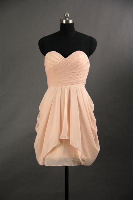 Pretty Simple Mini Sweetheart Chiffon Bridesmaid Dress, Mini Prom Dress, Graduation Dresses, Mini Formal Dress