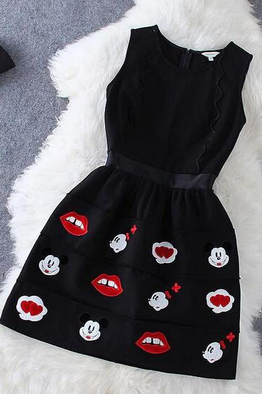 Black Stitching Round Neck Sleeveless Dress Ax102003ax
