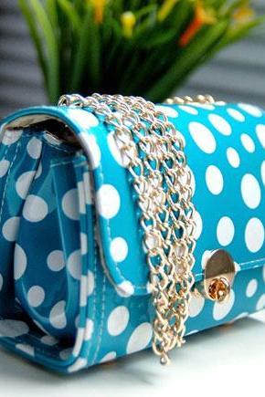 Fashion Shoulder Bag&Messenger Bag-Blue Polka Dot