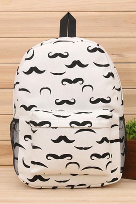 Cute Cartoon Moustache Owl Printed Canvas Backpack