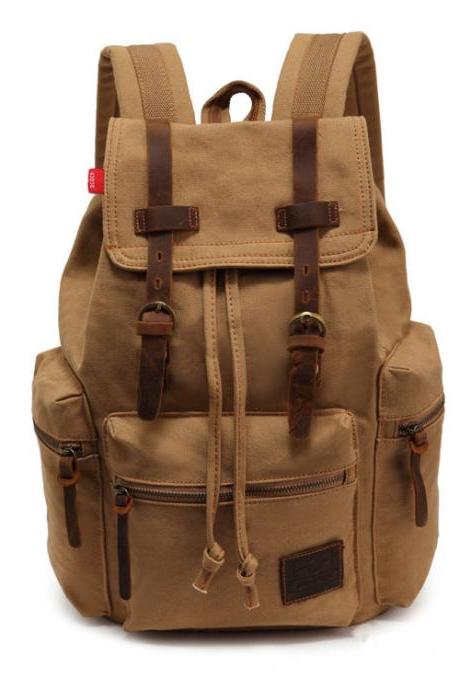 Retro Brown Scrub Travelling Canvas Backpack