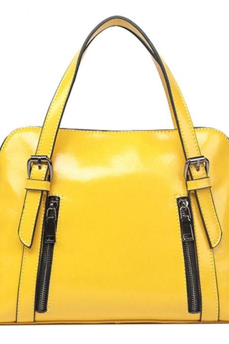 Simple Candy Color Zippered Shoulder Bag Tote Handbag