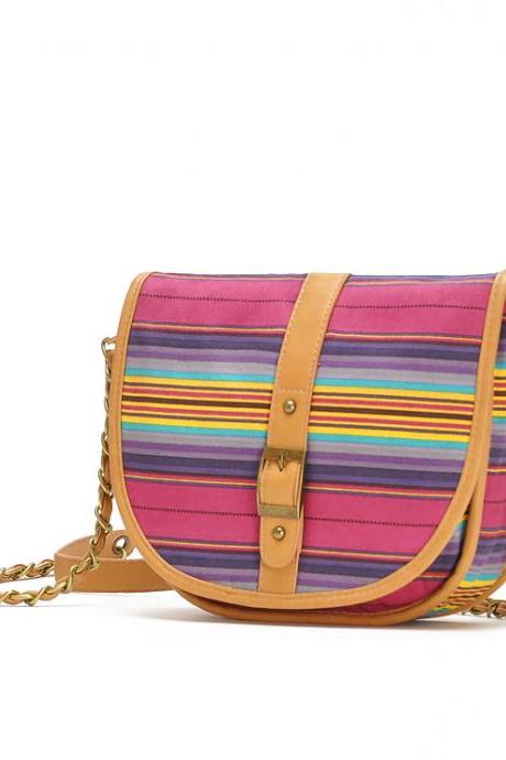 Women's Multi Color Stripes Across Body Bag With Chain Strap