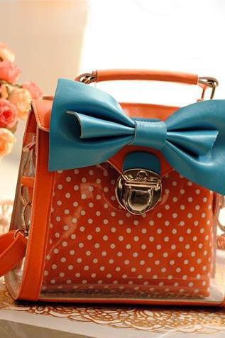 Candy Dot Print Bowknot Handbag Shoulder Bag - Orange