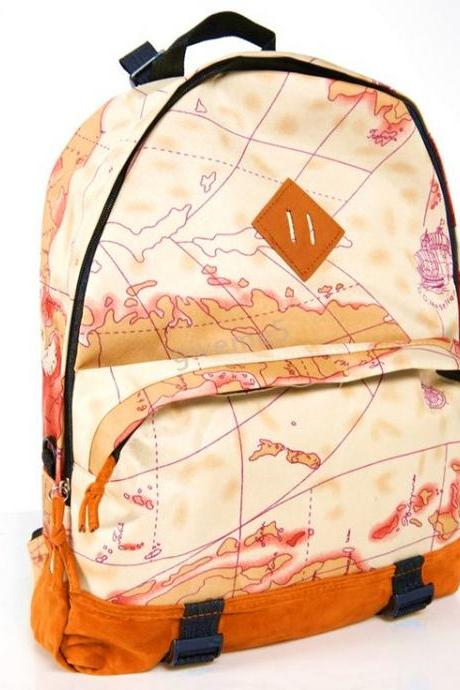 World Map Print Canvas Girl Backpack