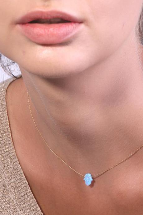 Hamsa Necklace, Gold Necklace, Opal Hamsa Necklace, Turquoise Necklace ,14k Gold Filled , Luck Necklace, Blue Hamsa Necklace -629