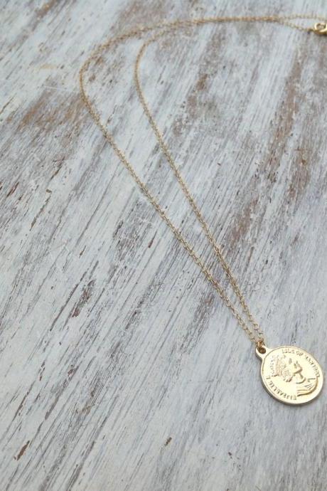 Gold necklace, gold coin necklace, coin jewelry, delicate necklace, dainty necklace, gold disc, sideway coin, gold filled - 519