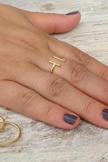 Adjustable ring, gold ring, knuckle ring, bar ring, adjustable gold ring, gold knuckle ring - 10034