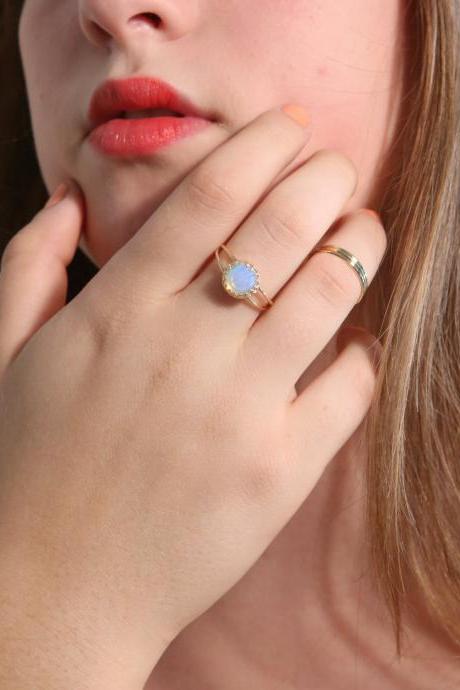 opal ring, gemstone ring, stacking ring, genuine opal stone, white opal ring, gold rings, white opal - 5508