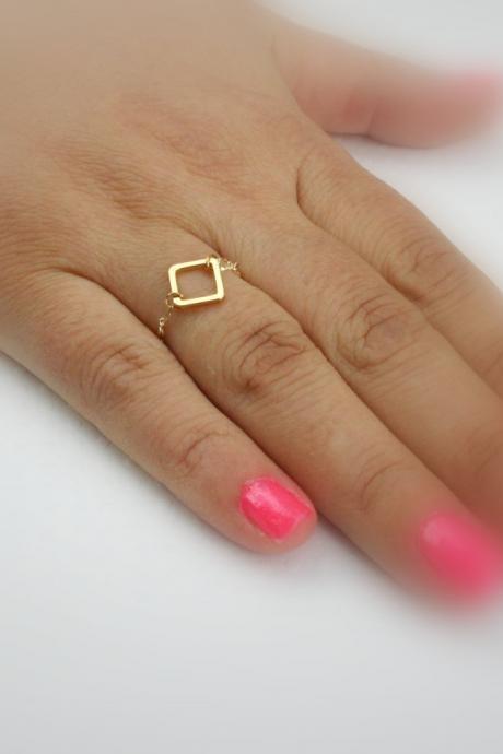 Gold ring, chain ring, square ring ,14k gold filled chain, dainty ring, thin ring, any size, simple gold ring -147