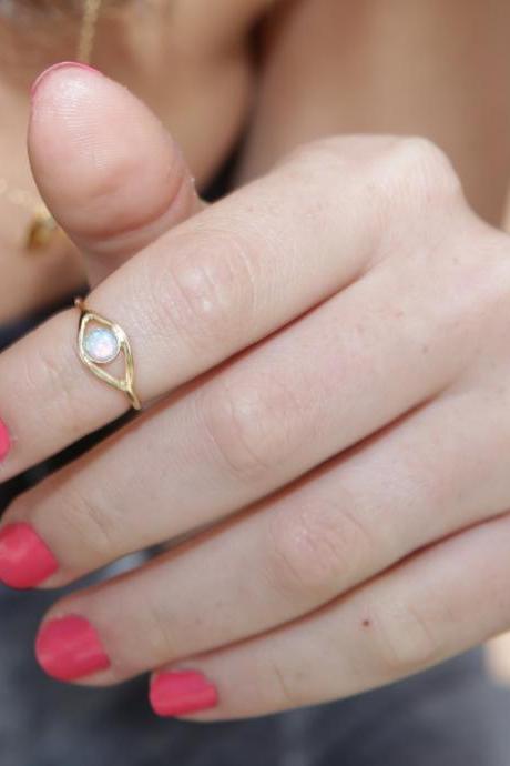 Evil eye ring, gold ring, stacking ring, eye, evil eye jewelry, opal stone - 10028