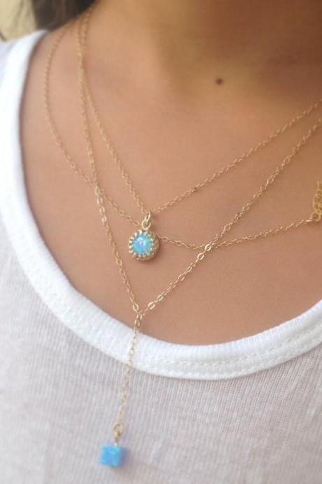 Set of 3 layering necklaces, 14k gold filled necklace, opal necklace, turquoise necklace, hamsa necklace,luck necklace, -20080
