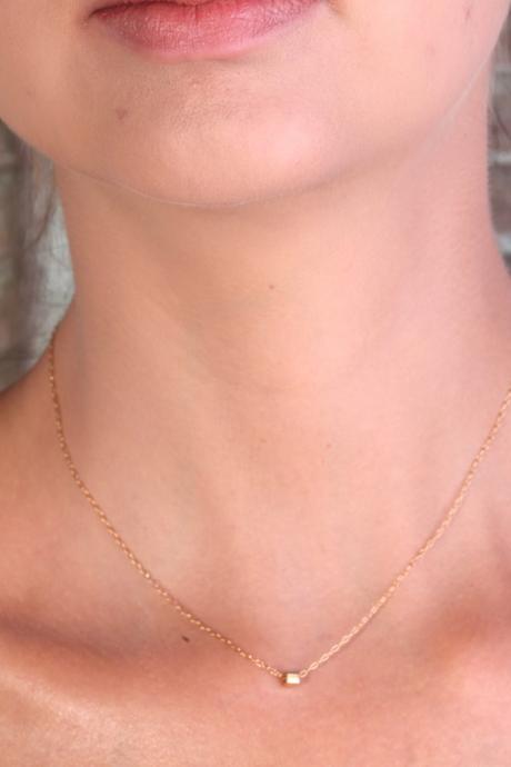 Gold necklace, cube necklace, tiny gold necklace, wedding jewelry, bridesmaid jewelry, petite necklace - 10031