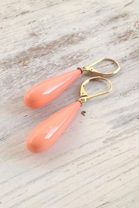 coral earrings, gold coral earrings, wedding jewelry, bridesmaid gift, delicate earrings, light orange, coral jewelry 814