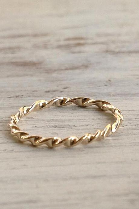 Gold Ring, Stacking Rings, Gold Twist Ring, Handmade, Stack Ring, Thin Gold Ring, Knuckle Ring - 1005