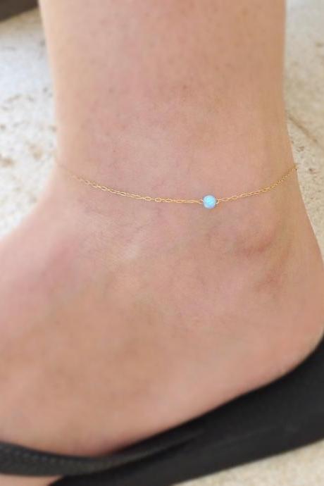 Gold anklet, opal bead anklet, opal anklet, opal, summer anklet, simple anklet - 10039