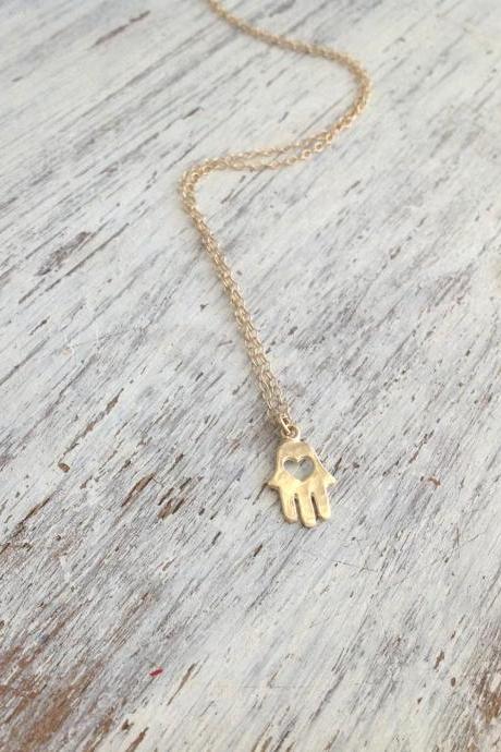 Hamsa necklace, tiny gold necklace, everyday necklace,small hamsa necklace ,14k gold filled , luck necklace,hamsa hand, petite jewelry - 561