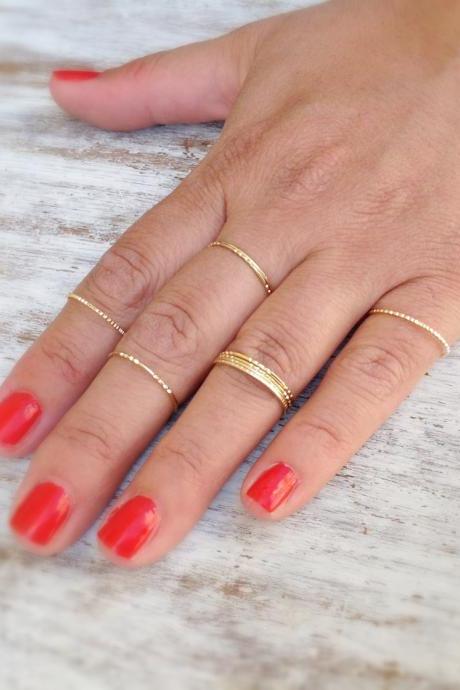 Special - 10 Gold Rings, Stacking Ring, Stacking Gold Rings, Knuckle Rings, Thin Ring, Hammered Ring, Tiny Ring, Gold Knuckle Rings2121
