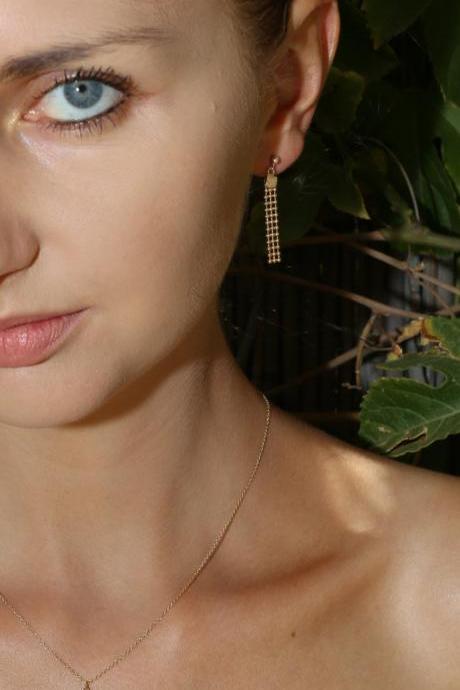Gold Earrings, Chain Earrings, Dainty Gold Earrings, Wedding Earring, Classic Jewelry, Bridesmaid Earrings, Dangle Earrings 596