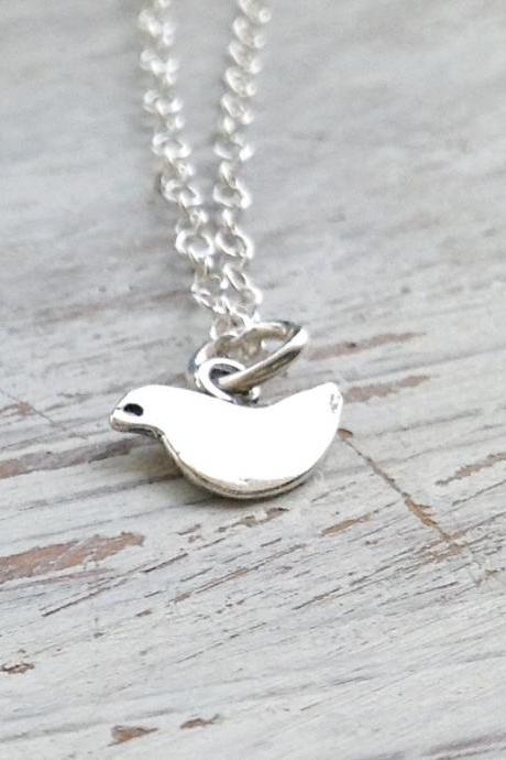 Sterling Silver Necklace, Silver Necklace, Delicate Necklace, Petite Necklace, Tiny Pendant, Silver Bird - 563