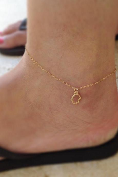 Gold anklet, gold filled hamsa anklet, hamsa anklet, gold ankle bracelet, luck anklet, summer anklet - 10046